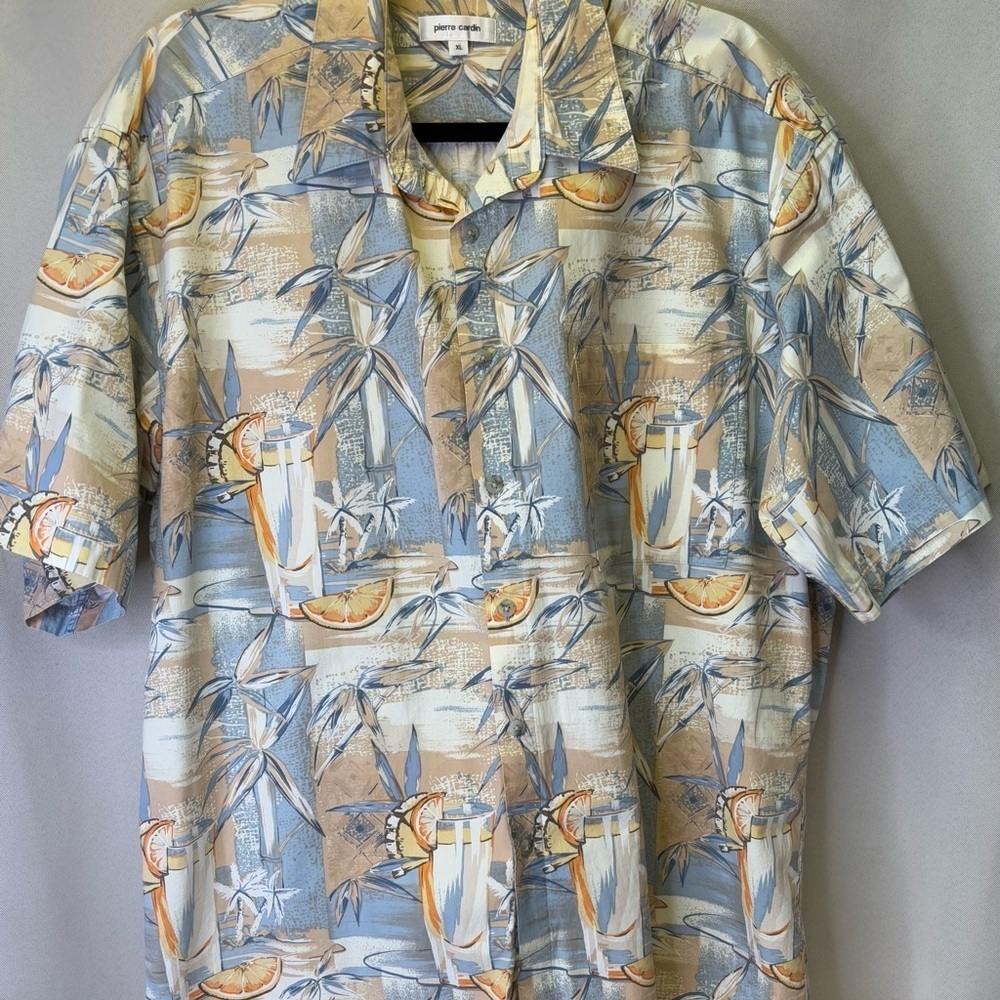Pierre Cardin Vintage Hawaiian Shirt Mai Tai Cocktail Drink Size XL